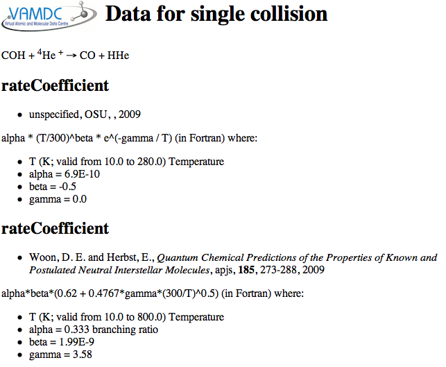 Data for a single collision extracted from Kinda via the portal and XSAMS viewer.