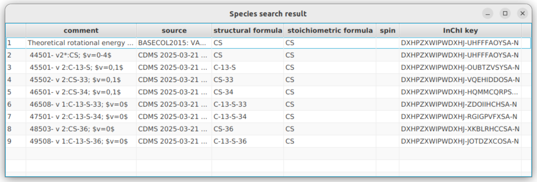 Looking for species with Spectcol