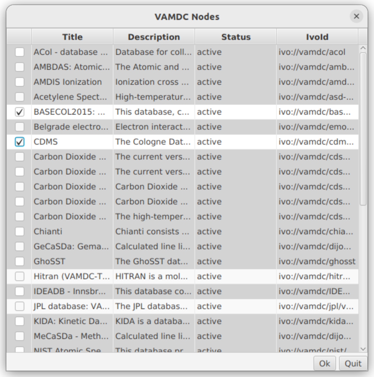 Looking for databases with Spectcol