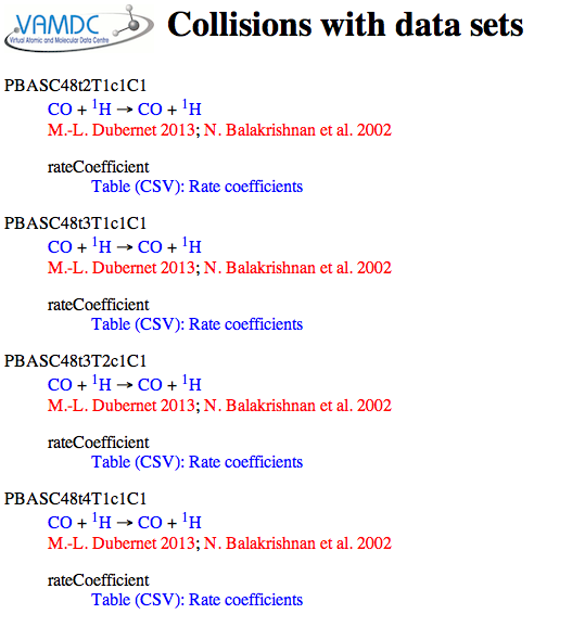 collision list from BASECOL results.