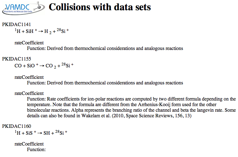 collision list from KIDA results.