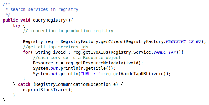 Java code to query VAMDC registry