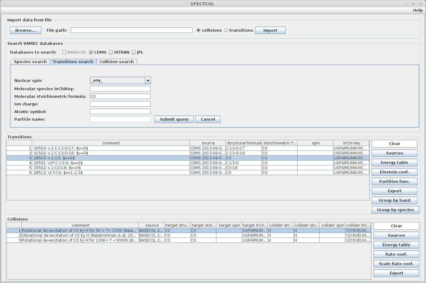 Merging data from CDMS and Basecol