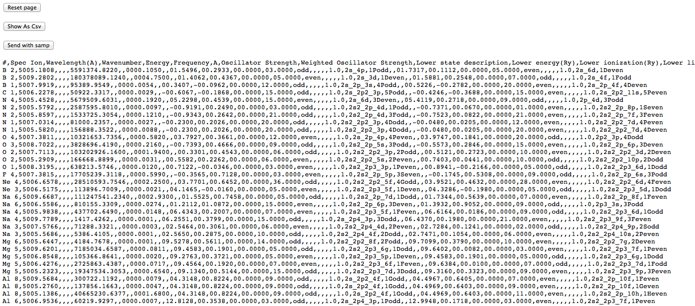 line list from Topbase results, CSV.